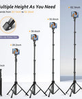 Phone Tripod Kit With Wireless Remote for Smartphones and Cameras showcasing adjustable heights from 17 to 62.3 inches.