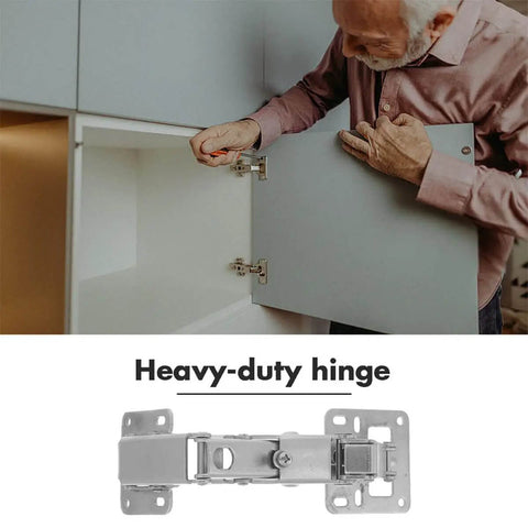 Man installing Beefy Hidden Concealed Door Hinges 170 Degree For Thick Doors with screw set, highlighting sturdy design and wide swing.