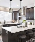 Modern kitchen with 2 Pack Chrome Crystal Pendant Lights With Long Adjustable Cords over the island