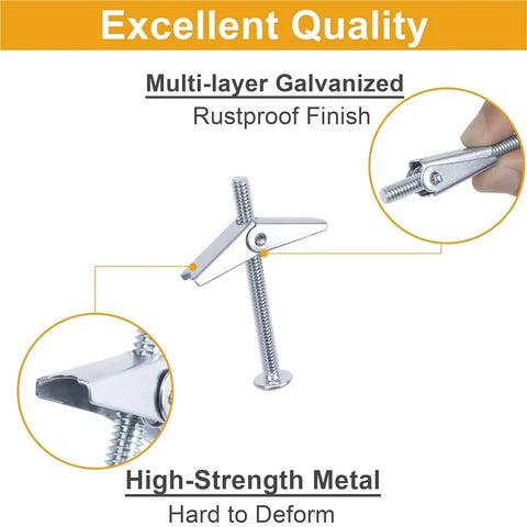 Heavy Duty Hollow Wall Anchors Kit for Drywall With Carbon Steel Toggle Bolts and Wing Nuts, 72-Piece universal mount, rustproof finish