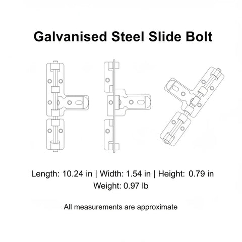 Heavy Duty Galvanized Steel Slide Bolt Latch For Garden Gates Barn Doors And Storage Sheds Rust Resistant Zinc Plated Security Lock design diagram.