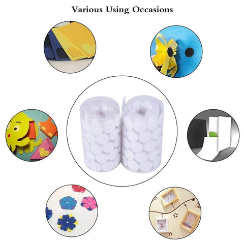 Self Adhesive Nylon Hook and Loop Dots 1100 Pieces 550 Pairs 0.59 Inch Diameter Waterproof Sticky Back Dots for School Classroom Office and Home White