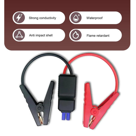 Hella Tough Heavy Duty Jumper Cable Replacement Compatible With Most Portable 12V Car Jump Starters featuring black and red clamps.