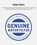 Label showing Genuine Refrigerator Water Filter 2 Pack For French Door And Side By Side Refrigerators Reduces 99 Percent Of Contaminants Six
