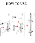 Diagram showing installation steps for Four Piece T-Post Gate Hinge Pins Set, Heavy Duty Powder Coated Steel For Farm And Garden Gates