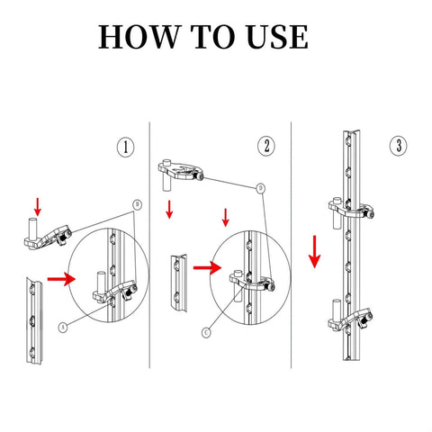 Diagram showing installation steps for Four Piece T-Post Gate Hinge Pins Set, Heavy Duty Powder Coated Steel For Farm And Garden Gates