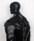 Medieval Shoulder Armor Harness With Rivet Guards For Cosplay, Adjustable PU Leather Pauldron Set on mannequin, back view