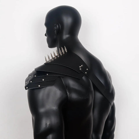 Medieval Shoulder Armor Harness With Rivet Guards For Cosplay, Adjustable PU Leather Pauldron Set on mannequin, back view