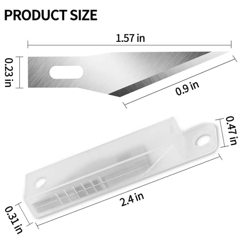 20 Piece Craft Knife Blades Set SK5 Carbon Steel Size 11 Fine Point Refills dimensions with storage case