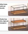 Durable Acrylic Display Case For 76232 Airships Model Set with alloy frame and wooden base, shown on tabletop.