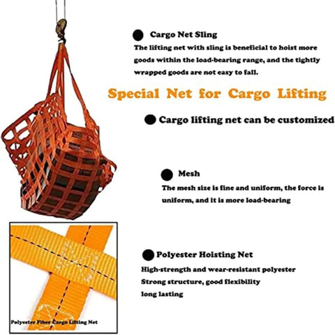 Beefy Heavy Duty Cargo Hoisting Net for Material Handling Polyester Lifting Net with Extended Corner Slings hanging