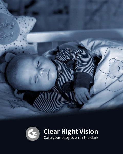 Baby sleeping peacefully monitored by 1080P Indoor Baby Cam With Audio And Night Vision Nanny And Pet Surveillance Camera.