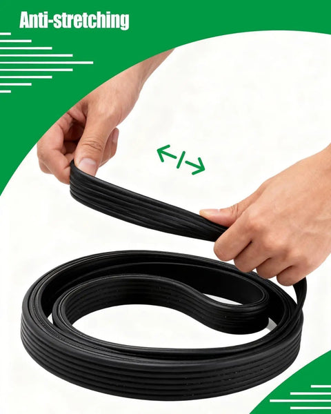 Heavy Duty 87 Inch Serpentine Drive Belt With 6 Rib Design Fits Chevy Silverado GMC Sierra Dodge Ram And Ford Mustang High Performance Engine Accessory being held to show flexibility.