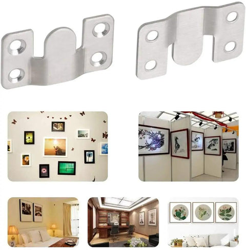 Beefy Heavy Duty Stainless Steel Flush Mount Brackets With Interlocking Clips for Picture Frames in various settings, 4 Pairs