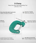 Heavy Duty Quick Adjust G Clamp For Woodworking And DIY Projects, 2.95 inch, heavy gauge alloy steel, ergonomic T-handle design.