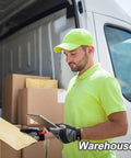 Man wearing Mens Work Gloves KG125M Mechanic Utility All Purpose loading boxes into a van, touchscreen ready gloves visible