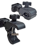 Heavy-Duty Motorcycle Walkie Talkie Mount for Bikes and ATVs, showing 0.79-1.97 inch clamp in black ABS, ideal for handlebars.
