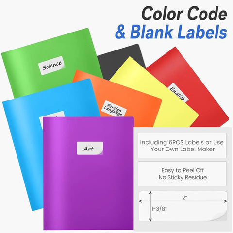 7 Pack Pockets Folders With Extra Labels For School Office And Business Use Durable Heavy Duty Plastic Folders in warm colors