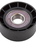 Serpentine Belt Idler Pulley Replacement For Jeep Cherokee Wrangler Renegade Voyager 200 500X Pacifica Explorer Edge ProMaster City And More Durable, Plug And Play Install, DIY Auto Part For Multiple Vehicles. black idler pulley with bearing, front view
