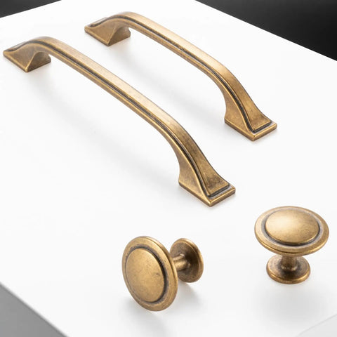 Old School Brass Cabinet Pulls 3 Inch 76mm 10 Pack Classic Handles For Kitchen Cabinets Drawers Dresser Bedroom Vanity Cupboard Solid Metal Hardware With Two Screw Sizes Included