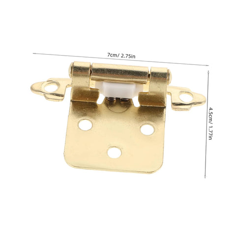 Cabinet hinge by Mobestech, semi-hidden spring-loaded, gold-tone metal with white plastic housing