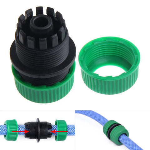 Front and side view of Garden Hose Connector Mender And Extend Repair Adapter Kit for quick leak fix joining 1/2 inch hoses