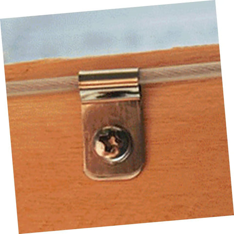 Heavy Duty Stainless Steel Wire Clips For Fencing And Animal Cages Quick And Easy Assembly on wooden panel close-up.