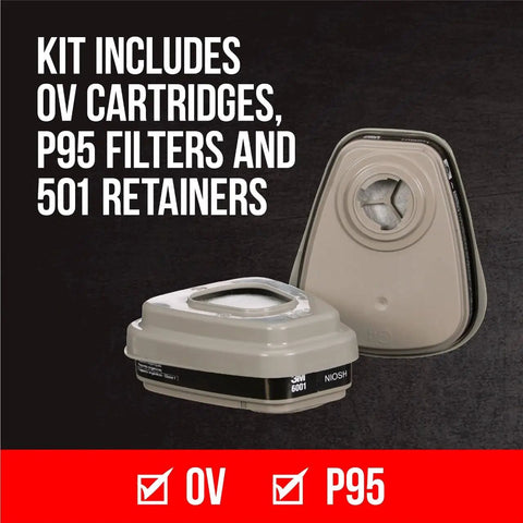 Go-To Paint Project Reusable Respirator 6502QL With Quick Latch And Cool Flow Valve P95 Filters And Organic Vapor Cartridge Medium Size NIOSH Approved For Paint Solvents And Oil Aerosols