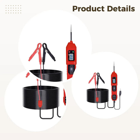 Must-Have Automotive Circuit Tester With Bright LCD Screen For Fast Car Electrical Diagnosis displays probes and long flexible cable.