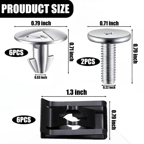 Heavy Duty 14 Piece Lower Engine Cover Pin Kit size details showing fasteners and clips for Honda vehicles.