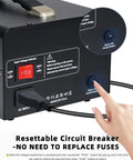 Beefy 3000W Voltage Transformer resettable circuit breaker close-up view with input voltage selector