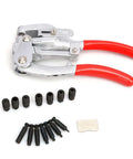 Beefy Heavy Duty Hand Held Power Hole Punch Set for sheet metal with red handles, 16-piece chrome vanadium steel parts visible.
