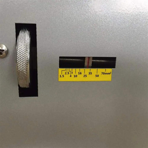 Control dial and measurement scale for Hustle Ready Heavy Duty Pneumatic Terminal Crimper With Adjustable Hex Dies.