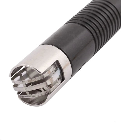 K-type surface temperature probe tip with stainless steel shield and black ribbed cable, close-up view