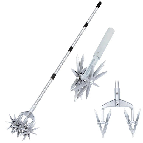 Rotary Cultivator For Your Garden With Adjustable Hand Tiller Detachable Solid Metal Tines 2 In 1 Manual Garden Cultivator