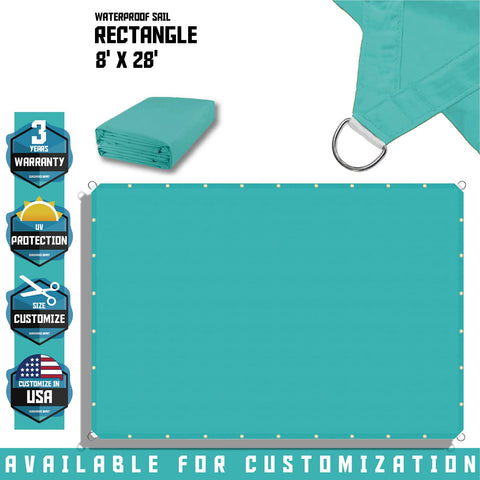 8x28 Foot Waterproof Shade Cloth With Grommets Sun Shade Sail Rectangle Turquoise 260 GSM UV Block Fabric shown folded and with grommet detail