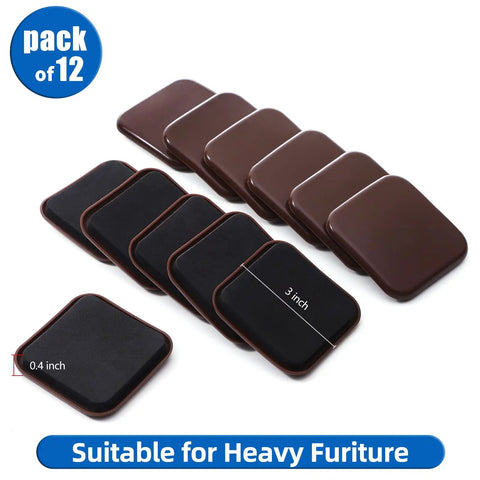 12 Piece 3 Inch Square Carpet Furniture Sliders Kit For Moving Heavy Furniture Easy Glide On Carpets Protect Carpet Surface