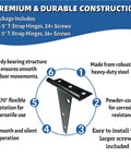 5 Inch T Hinges Heavy Duty 4 Pack Extra Thick 2mm Leaf Black Rust Resistant T Strap Gate Hinges Package Details