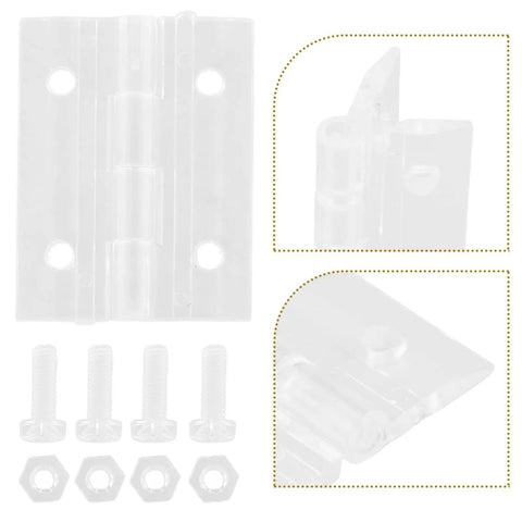 2 Pack Acrylic Cabinet Hinges For Cabinets And Boxes, Tough Heavy Duty PC Material with Solid Mounting and bolts shown