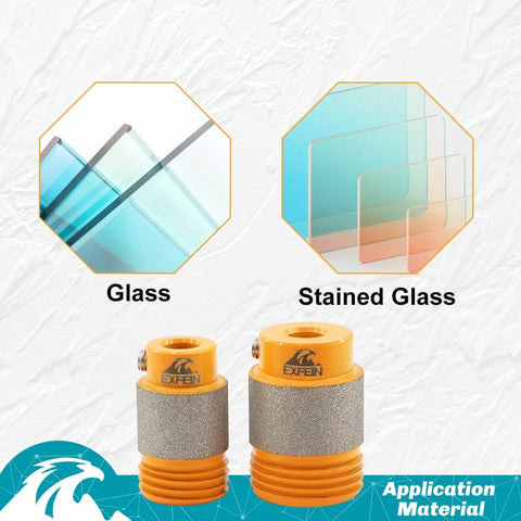 Image of two piece diamond grinder bits for stained glass, showing 3/4in and 1in cores, designed for glass and stained glass work.