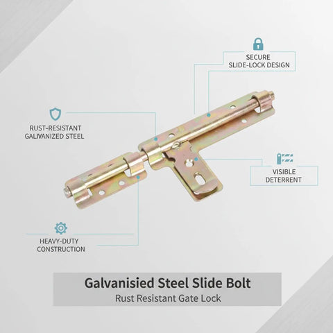 Vihyrax Gate Latch Slide Bolt Lock, 1 PC in galvanized steel with secure slide-lock mechanism for gates and doors.