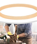 V Ribbed Drive Belt For 10-12 Inch Woodworking Band Saws Pro Grade PU Material Replacement Conveyor Belt 340mm Circumference And 10mm Wide Heavy Duty Motor Drive Accessory For Wood Cutting Machines, tan ribbed belt on white background