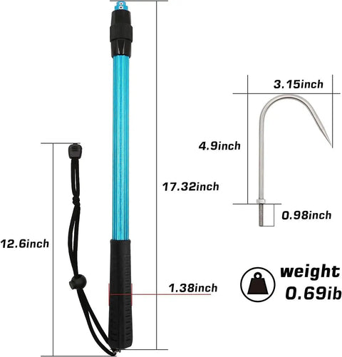 Telescopic Gaff For Saltwater Fishing With Stainless Steel Hook Spear Tip, Aluminum Alloy Pole, Soft Rubber Handle