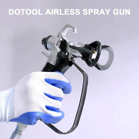 Hassle Free Airless Paint Spray Gun Kit With Five Reversible Tips Ten Spare Mesh Filters And Safety Nozzle Guard in use.