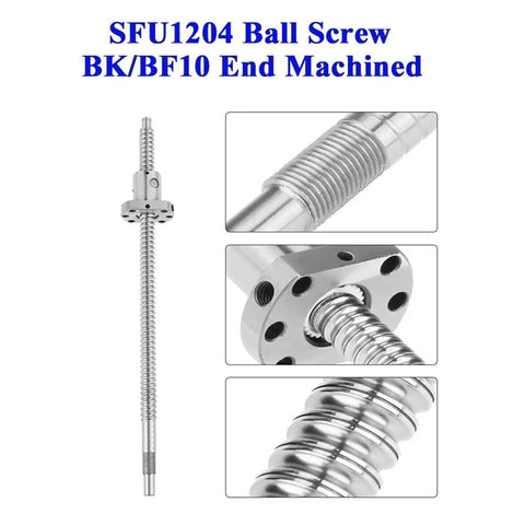 SFU1204 Ball Screw With 12mm Shaft And Matched Nut, C7 Precision Roll, BK BF10 End Supports, 200mm Or 550mm Length Options, Smooth Linear Motion For CNC Parts And DIY Milling Projects, Plug And Play Ready, steel ball screw with mounted nut