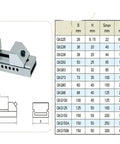 Diagram of Pro Grade Precision Milling Vise Set 2 Piece With Quick Adjustment Slide Bar showing dimensions and weight table
