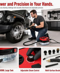 Man using 2500W Portable High Temperature Steam Cleaner Handheld for Car Detailing Furniture Kitchen Grout Floors and Tile Red