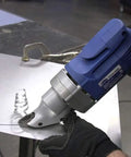 Heavy Duty Electric Metal Cutting Shears With Rotating Jaws Variable Speed 0 To 2500 Rpm in use cutting aluminum sheet.