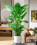 Heavy Duty Plant Caddy On Wheels With 3.0mm Aluminum Alloy Frame Supports Round Pots Up To 12 Inch And 500 Pounds Durable Rolling Plant Stand With Silent Bearings For Wood Floors Black in living room setting.