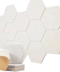 No Mess Peel And Stick Acoustic Foam Panels 5 Pack Self Adhesive Sound Damping Wall Tiles For Home Studio arranged in hexagon shape.